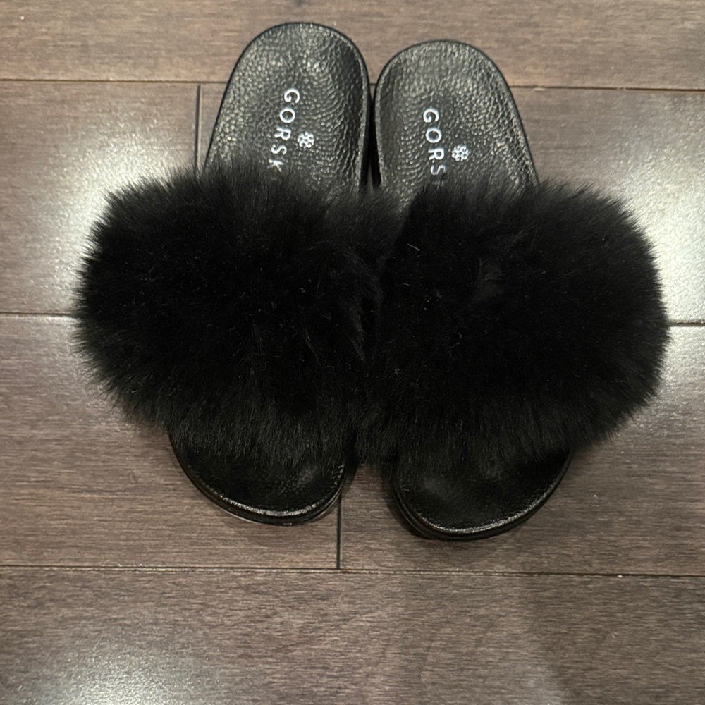 GORSKI Black Fur Slide Sandals